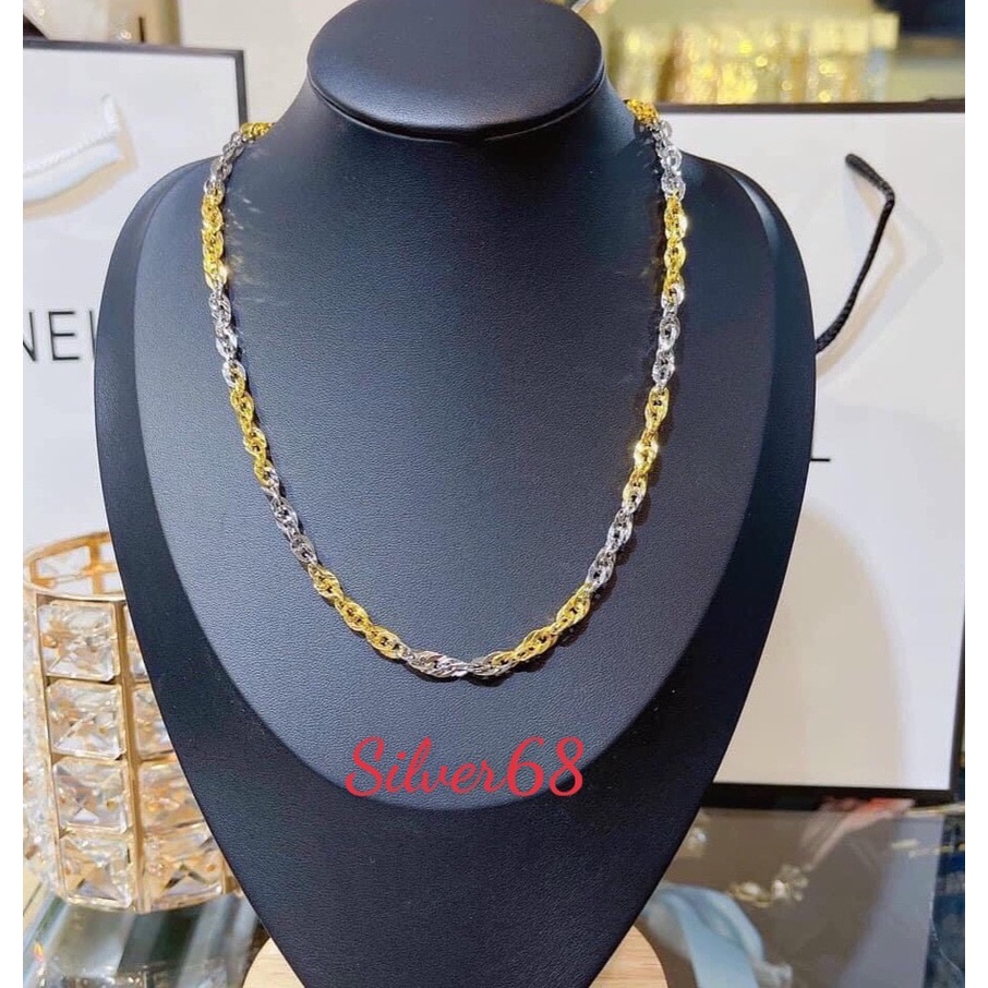 สร้อยคอผู้หญิงเคลือบทอง โซ่ 2 สี หรูหรา เงิน68DTS0306