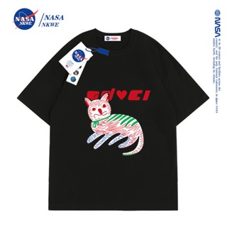 เสื้อยืดแขนสั้น พิมพ์ลาย NASA แฟชั่นฤดูร้อน สไตล์อเมริกัน สําหรับผู้หญิงเสื้อยืด _07