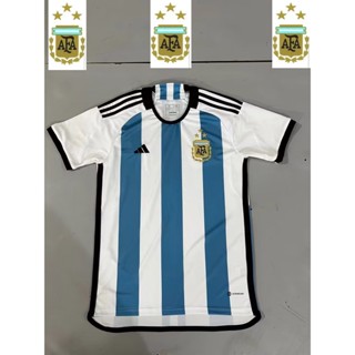 เสื้อกีฬาแขนสั้น ลายทีมชาติฟุตบอล Argentina Chamption 3 Star ชุดเหย้า สําหรับผู้ชาย 2022