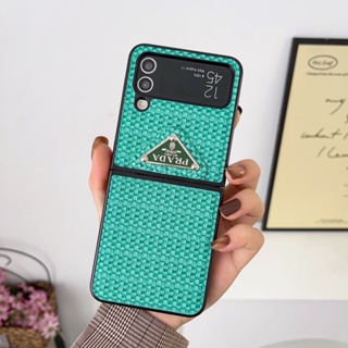 เคสป้องกันโทรศัพท์มือถือ แบบพับได้ ลายทอ หรูหรา สําหรับ Samsung Galaxy Z Flip 3 4 5G Z Flip3 Z Flip4