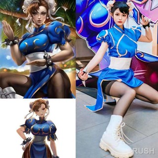 Chunli cos เสื้อผ้า Street Fighter ครบชุด cheongsam คอสเพลย์ส่งหมวกฮาโลวีนเสื้อผ้าครอบงำ