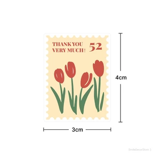 [พร้อมส่ง] สติ๊กเกอร์ขอบคุณ 120 ดวง ขนาด 3x4 cm ลายแสตมป์ดอกไม้ 6 ชนิด สติ๊กเกอร์ซีลปิดผนึก