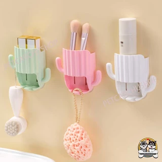 ที่เก็บแปรงสีฟัน ชั้นวางของห้องน้ำ ติดผนัง กระบองเพชร มีตะขอ สามารถใช้ใส่แปรงสีฟันและยาสีฟันได้ มี 4 สี