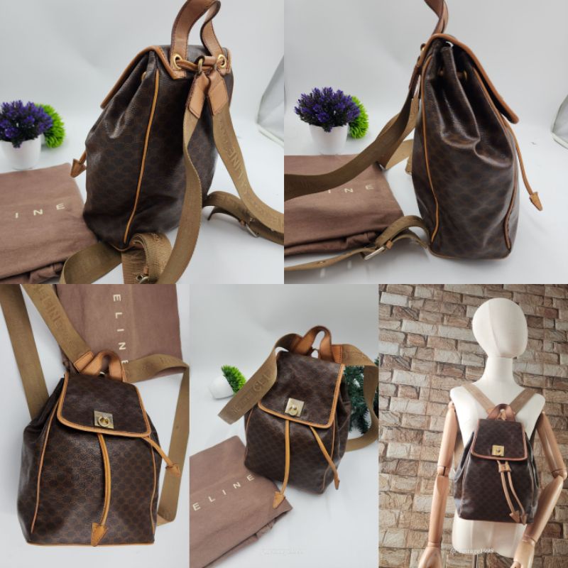 rare celine mini backpack macadam brown bag sports gold canvas vintage authentic เป้ซิลีนของแท้มือสอ