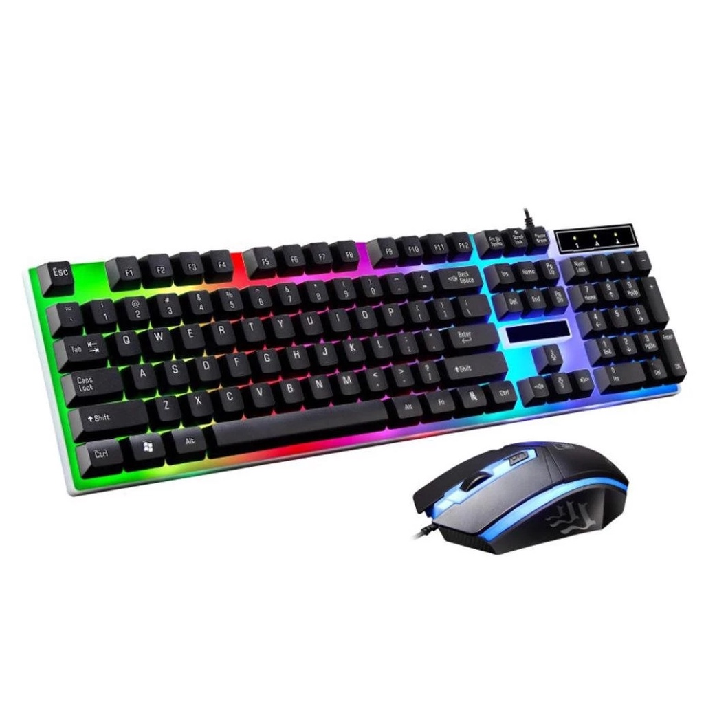 Keyboard and Mouse Set แป้นพิมพ์สำหรับเล่นเกม Office/Gaming Mechanical Feeling 104 Key USB Wired RGB LED Back light