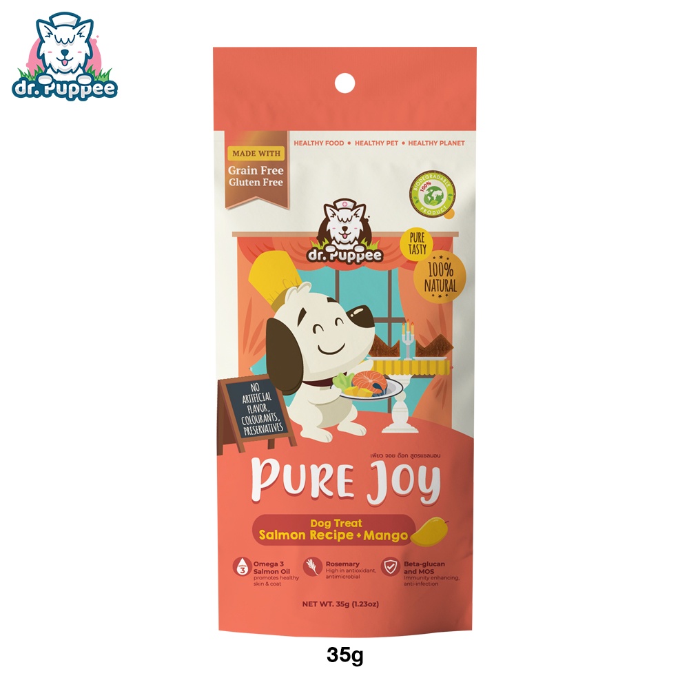 ล็อตใหม่ล่าสุด 2026 ! PURE Joy Dog Salmon Mango เพียวจอย ขนมสุนัขเพื่อสุขภาพ สูตรแซลมอน+มะม่วง บำรุง