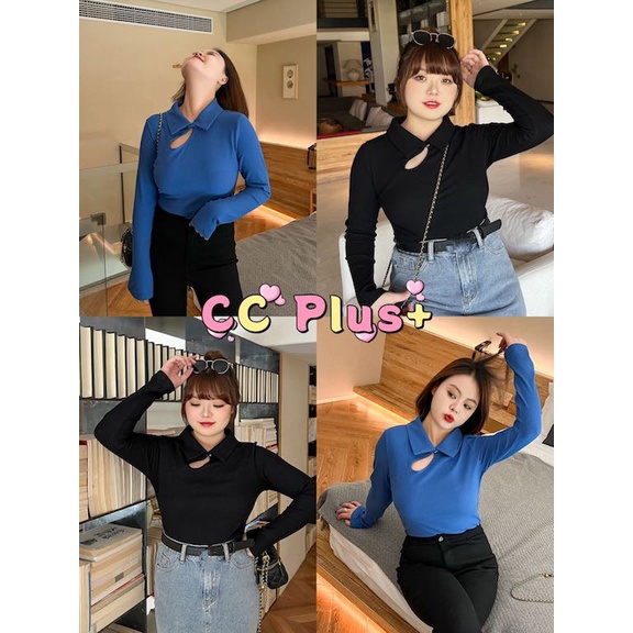 CiCi Plus+(A1373/A1313)เสื้อแขนยาวไหมพรมคอปกตรุษจีน เว้าหน้าอกนิดๆผ้าร่องยืดได้ใส่สบายน่ารักสุดๆสาวอวบอ้วน