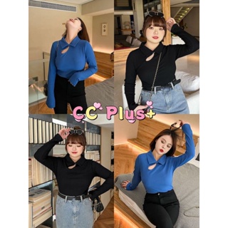 CiCi Plus+(A1373/A1313)เสื้อแขนยาวไหมพรมคอปก เว้าหน้าอกนิดๆผ้าร่องยืดได้ใส่สบายน่ารักสุดๆสาวอวบอ้วน