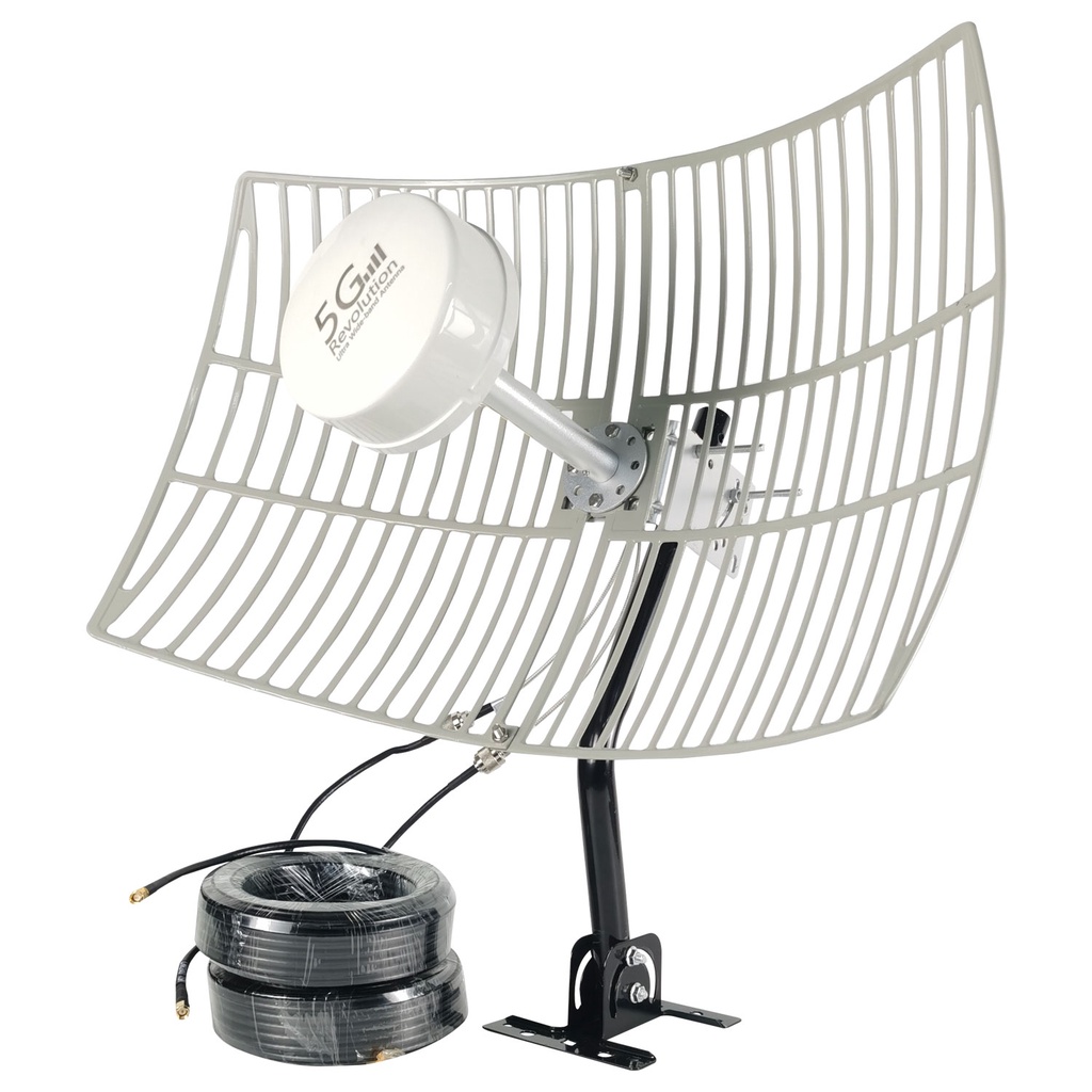 WiFi 5G 4G LTE 2x2 MIMO Parabolic เสาอากาศสําหรับ 4G LTE 5G Router Grid Cellular ทิศทาง 2.4/5.8GHz WiFi 4G LTE เสาอากาศ 30dBi 698-6000MHz 2 ชิ้น 15 เมตรสาย Pole (ครบชุด)