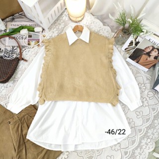 กั๊กไหมพรม (เฉพาะกั้กนะคะ) น่ารักมาก ระบาย สีครีมสวย  อก 46 ยาว 22 • Code : 766(12)