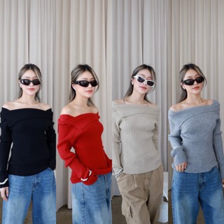 Nudeaholic **งดปลี่ยนหรือคืน NEW!! off shoulder baby style เสื้อไหมพรมปาดไหล่ ผ้านุ่มมากกก เนื้อไม่บางไม่หนา LSP