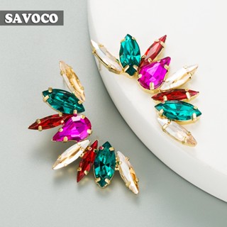 Savoco ต่างหูกระดุม โลหะผสม จี้รูปดอกไม้ ประดับพลอยเทียม สไตล์วินเทจ เครื่องประดับแฟชั่น สําหรับผู้หญิง SE017