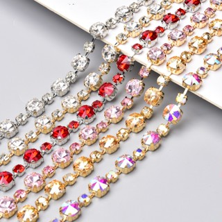 100 ซม. ใหม่ ทรงกลม เพชร แก้ว พลอยเทียม โซ่โลหะ เย็บบนคริสตัล Applique เข็มขัด ตัดแต่ง Diy เจ้าสาว ชุดเสื้อผ้า เครื่องประดับ