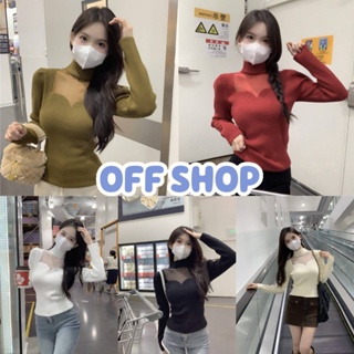 OFF SHOP พร้อมส่ง (OFF-49113) เสื้อไหมพรมแขนยาว คอเต่า ดีเทลซีทรูเบาๆทีหน้าอกน่ารักแอบเซ็กซี่