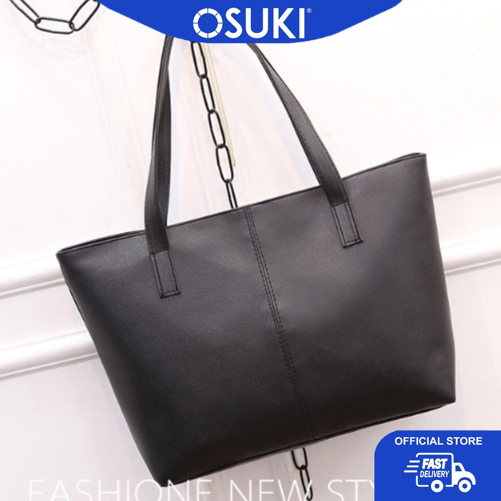 OSUKI กระเป๋าสะพายหนังหรูหรา 12207 - สีดํา