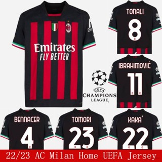 เสื้อกีฬาแขนสั้น ลายทีมชาติฟุตบอล Ibrahimovic Kaka Tonali YT3 2022-2023 AC Milan ชุดเหย้า พลัสไซซ์ สําหรับผู้ชาย และผู้หญิง TY3