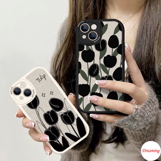 เคสสำหรับ VIVO Y16 Y22 Y22S Y55 Y75 Y33S Y21S Y21A Y21 Y33T Y21T Y53S Y51 Y51A Y31 Y20 Y20i Y12S Y12A Y20s G Y15S Y15A Y30 Y50 Y30i รูปไข่ Big Eye Soft เคสโทรศัพท์ Motif Black Tulip Leaf