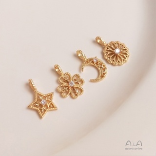 จี้สร้อยคอ สร้อยข้อมือ รูปดอกทานตะวัน ใบโคลเวอร์สี่แฉก ประดับเพทาย สีทอง 14k diy