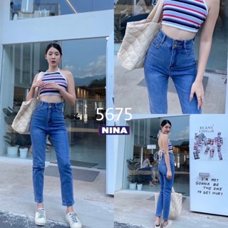 👖NN-ST🌟#5675 กางเกงยีนส์ผ้ายืดขายาวเอวสูง บอกเลยว่าผ้ารุ่นนี้ยืดหยุ่นเก็บทรงกระชับเว่อร์ งานฟอก