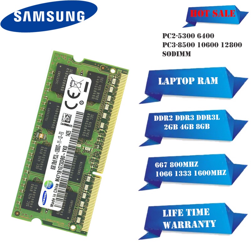 ใหม่ แรมหน่วยความจําแล็ปท็อป Samsung DDR3 DDR3L 2G 4G 8G 1066 1333 1600MHz DDR2 2GB 800 667MHz