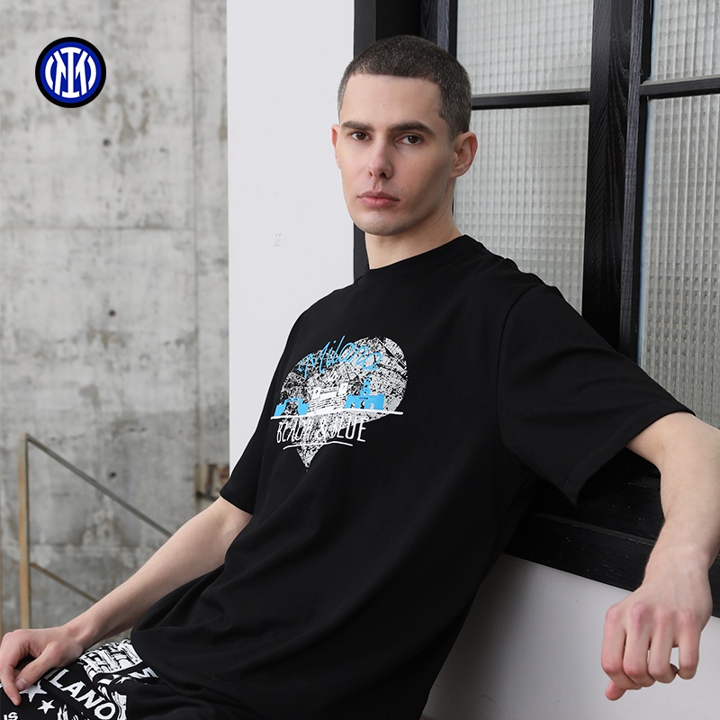 International Milan 2022 INTER MILANO ฤดูร้อนสไตล์ใหม่ผ้าฝ้ายแท้แขนสั้นMilan City Mapกีฬาอินเทรนด์Al