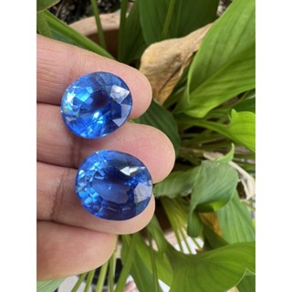 บลูโทพาสย BLUE TOPAZ STONE พลอย100% LAB MADE 15 กะรัต 15X13.มิลลิเมตร