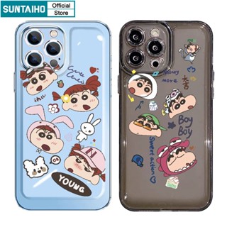 Suntaiho เคสโทรศัพท์มือถือแบบนิ่ม ใส กันกระแทก ลายการ์ตูนชินจังน่ารัก สําหรับ iPhone 14 13 12 11 Pro Max X XS XR Xsmax 7 8 Plus