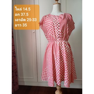 เดรส ลายจุด มือสอง สีดอลด์โรส polka dots old rose dress