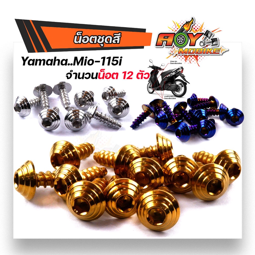 น็อตชุดสี mio115 (1ชุด12ตัว) เลสแท้100% หัวก้นหอย พร้อมคู่มือ น็อตเฟรมmio ชุดสีmio น๊อตชุดสี น๊อตชุด