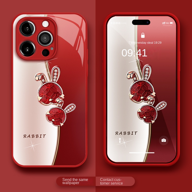 เคสโทรศัพท์สําหรับ IPHONE 11 12 13 14 15 16PRO MAX IPHONE 7 8 7 PLUS 8 PLUS X XR XS MAX กระต่ายหรูหราขอบนุ่มแก้วเกราะป้องกัน