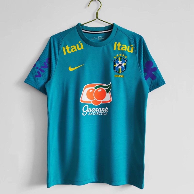 เสื้อกีฬาแขนสั้น ลายทีมชาติฟุตบอล Brazil แนวเรโทร สีเขียว ไซซ์ S-XXL 2021