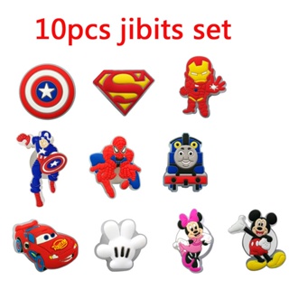 10 ชิ้น การ์ตูน Peppa Pig Jibbits สําหรับ Croc ชุดมิกกี้ Led Jibbits Charm Pin Hellokitty Iron Man Jibitz Croc เรืองแสง รองเท้า เสน่ห์ ผู้หญิง รองเท้า อุปกรณ์เสริมตกแต่ง