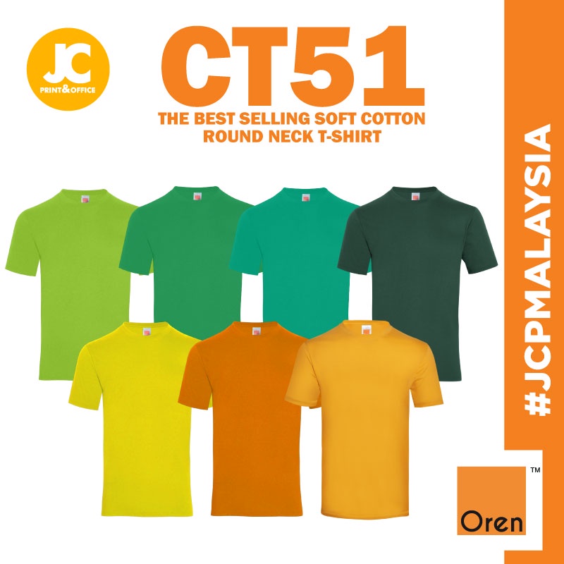 JCP x ORN SPORT เสื้อยืดผ้าฝ้ายเนื้อนุ่ม CT51 Unisex ผู้ใหญ่ผู้ชายธรรมดาคอกลม Tee Baju Kosong - Grou