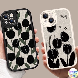 เคสโทรศัพท์ Oval Big Eye Soft สำหรับ VIVO V23 V23E V9 Youth V5 V5S S1 Pro V15 V11i V11 Y12 Y15 Y17 U10 Y91 Y93 Y95 Y91i Y91C Y1S Y19 5G 4G Motif Black Tulip Leaf