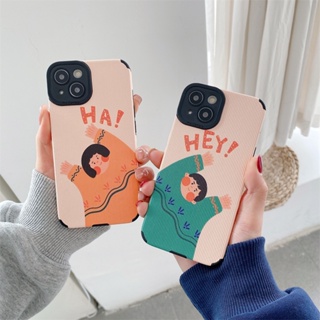 เคสโทรศัพท์มือถือหนังนิ่ม ป้องกันเลนส์ พิมพ์ลาย Hey Boy And Ha Girl สําหรับ iPhone 14 13 12 Pro max 14 Plus X Xs XR Xs max 7 8 Plus