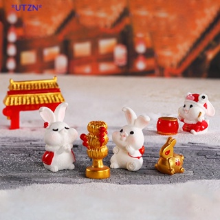 UTZN&gt; Mini Chinese New Year The Rabbit Zodiac Resin Small Bunny Micro Landscape Doll new