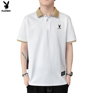 Playboy เสื้อยืดทรงโปโล แขนสั้น ผ้าฝ้าย 100% แฟชั่นฤดูร้อน