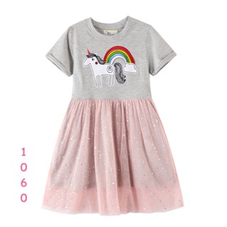 Dress-1060 ชุดกระโปรงเด็กผู้หญิงเทาชมพูม้ายูนิคอร์น