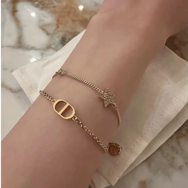 Retro CD ตัวอักษรเพทายสร ้ อยข ้ อมือ Double Layered Zircon Star สร ้ อยข ้ อมือ