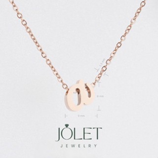 jolet สร้อยคอตัวอักษร สีพิ้งโกล ตัวเขียน A-M สแตนเลส เลือกความยาว DIY มินิมอลไม่ลอกไม่ดำลงทะเลโดนน้ำหอมได้