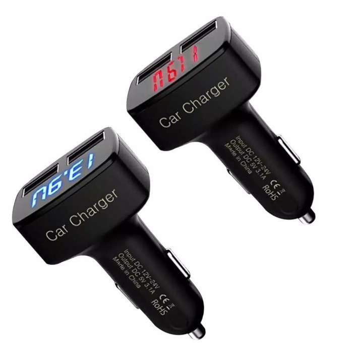 ชาร์จเร็ว 4in1 Car Charger โวลต์มิเตอร์ AmpereMeter อุณหภูมิสีฟ้า I3E5 คุณภาพพรีเมี่ยมปลั๊กชาร์จในรถ