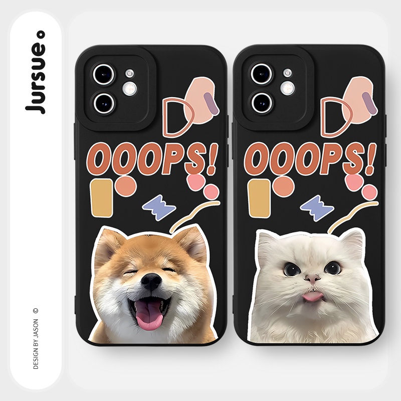 JURSUE เคสคู่ เคสไอโฟน คู่รัก กันกระแทกซิลิโคนนุ่มการ์ตูนน่ารักตลก เคสโทรศัพท์ สีดำ Compatible for iPhone 16 15 14 13 12 11 Pro Max SE 2020 X XR XS 8 7 Plus พลัส Y2720