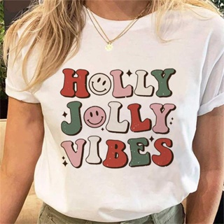 2023 Fashion Personality Trend Ladies Merry Christmas Short Sleeve Printed T-shirt Cute Cartoon Letter Printed Travel Lo