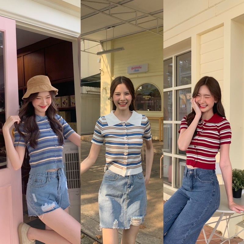 3pcs.basket "T2118" Triple line polo