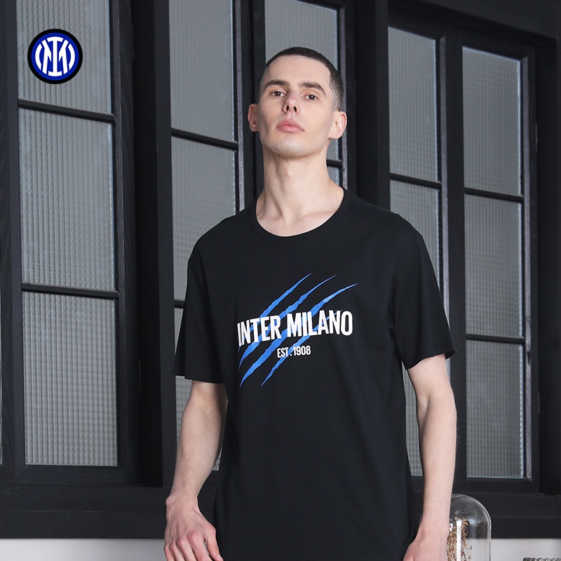 International Milan 2022 INTER MILANO ฤดูร้อนสไตล์ใหม่ผ้าฝ้ายแท้แขนสั้นเสื้อยืดไหล่แบน T043 TGSF