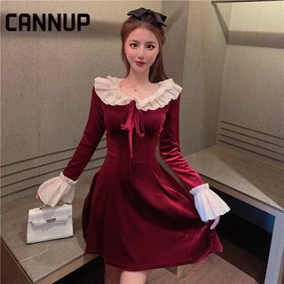 CANNUP ชุดสีแดง ปีใหม่ แขนยาว กระโปรงสั้น Dresses A22M056