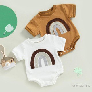 Babygarden-0-18 เดือน ชุดรอมเปอร์ วาฟเฟิล แขนสั้น คอกลม ลายรุ้ง ฤดูร้อน สําหรับเด็ก