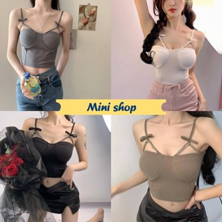 Mini shop🌸พร้อมส่ง🌸(FY619)เสื้อสายเดี่ยว มีฟองน้ำ ผ้านิ่มใส่สบายมาก