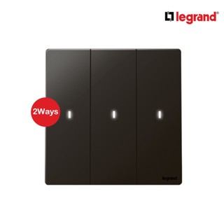 Legrand สวิตช์สองทาง 3 ช่อง สีดำ มีไฟ LED 3G 2Ways 16AX I lluminated Switch | Mallia Senses | Matt Black | 281015MB