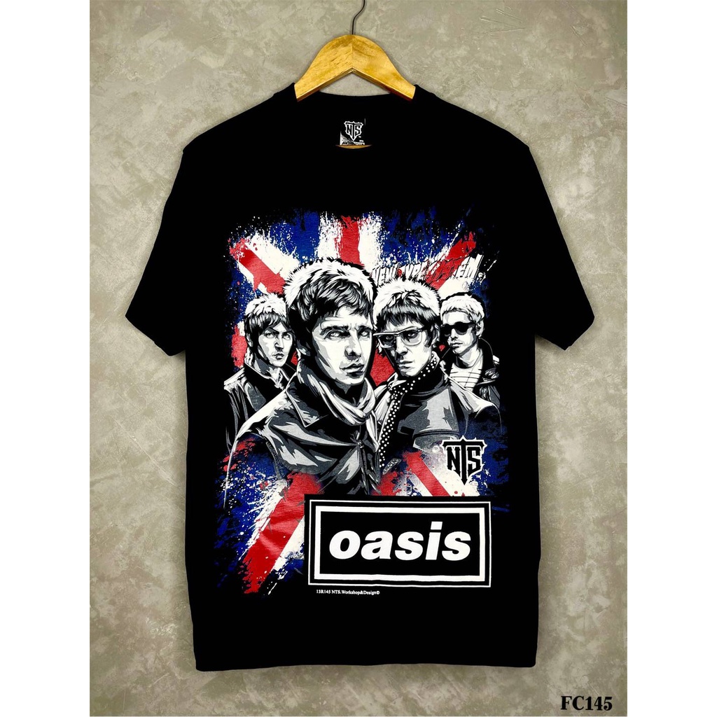 Oasisเสื้อยืดสีดำสกรีนลายFC145